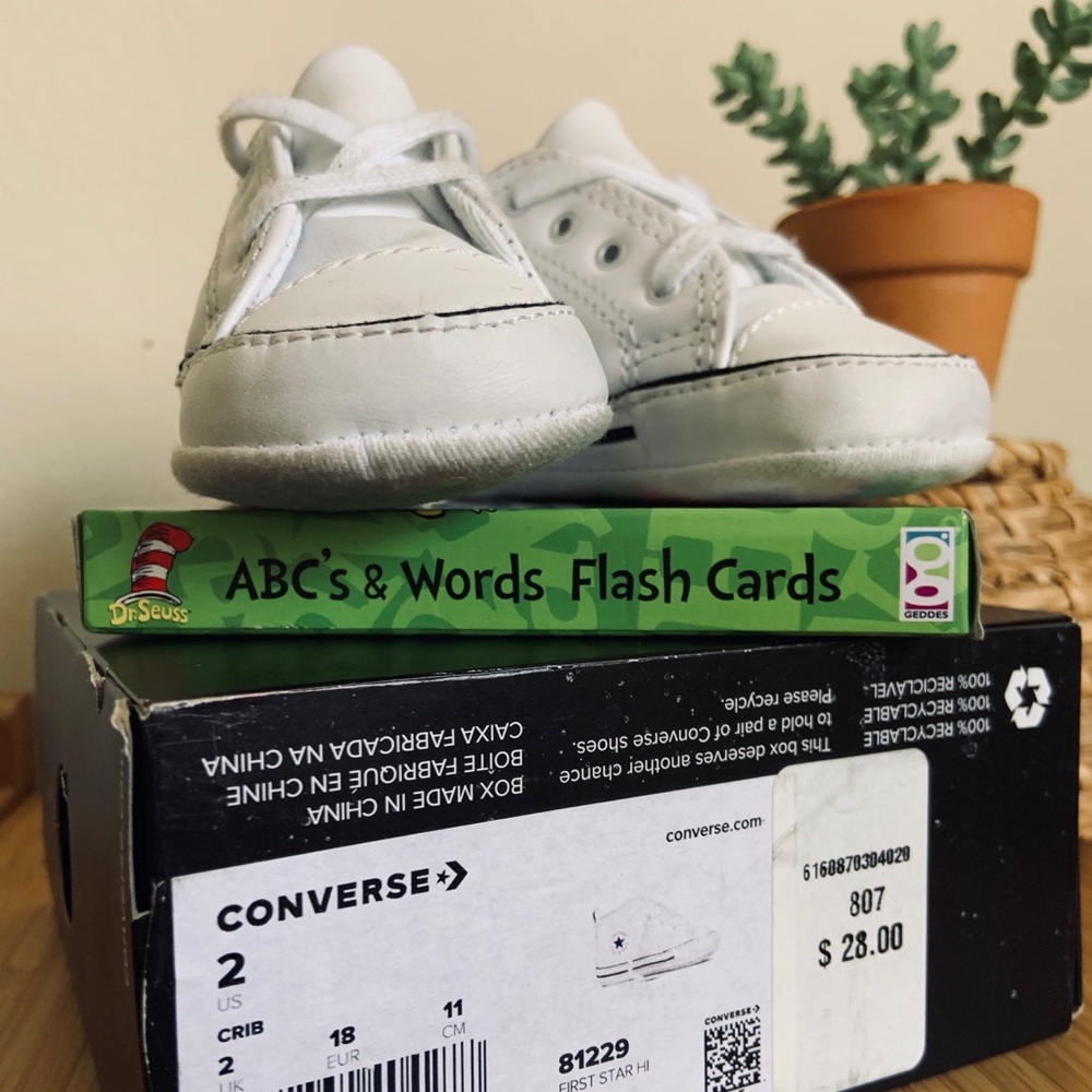 EUC White Leather First Star Hi-Top Converse